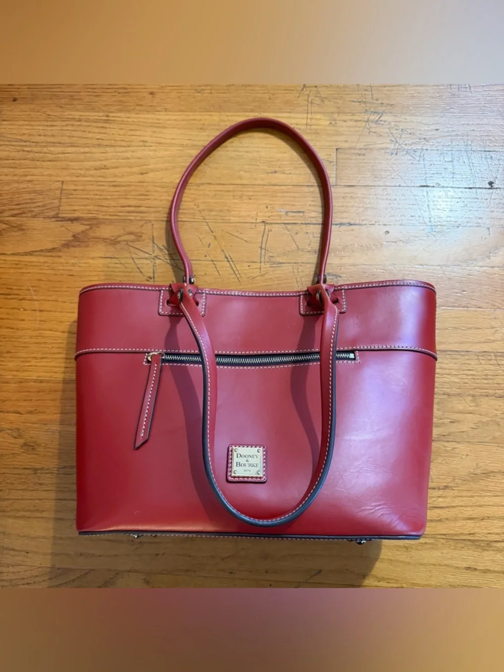Dooney & Bourke Beacon Ziptop Smooth Leather Red Tote